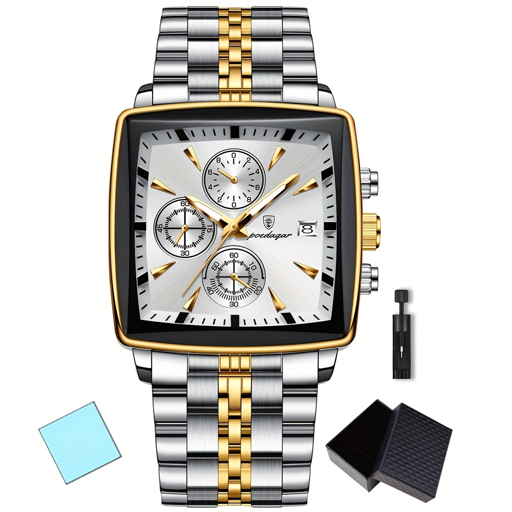 luxury for man quartz wristwatch waterproof luminous chronograph mens square sport watches stainless steel men watch Product details 8