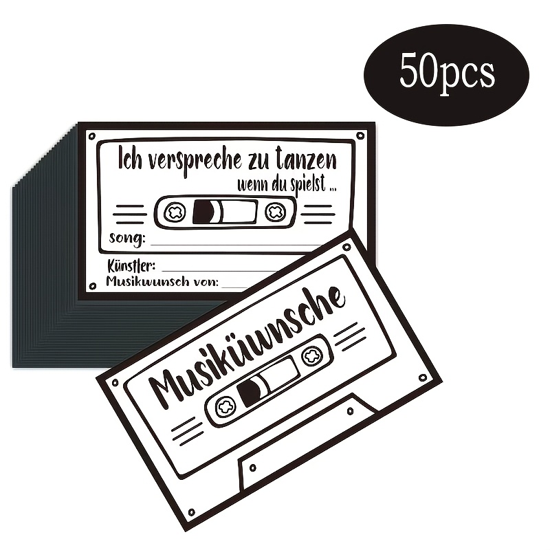 Image of 50 Sheets, "musikwunsch" German Style Vintage Music Request Cards, Retro Cassette Pattern Cards, Dance , Request Cards, Music Cards, 9x5.4 Cm/3.5x2.1 Inches, For Weddings, Parties