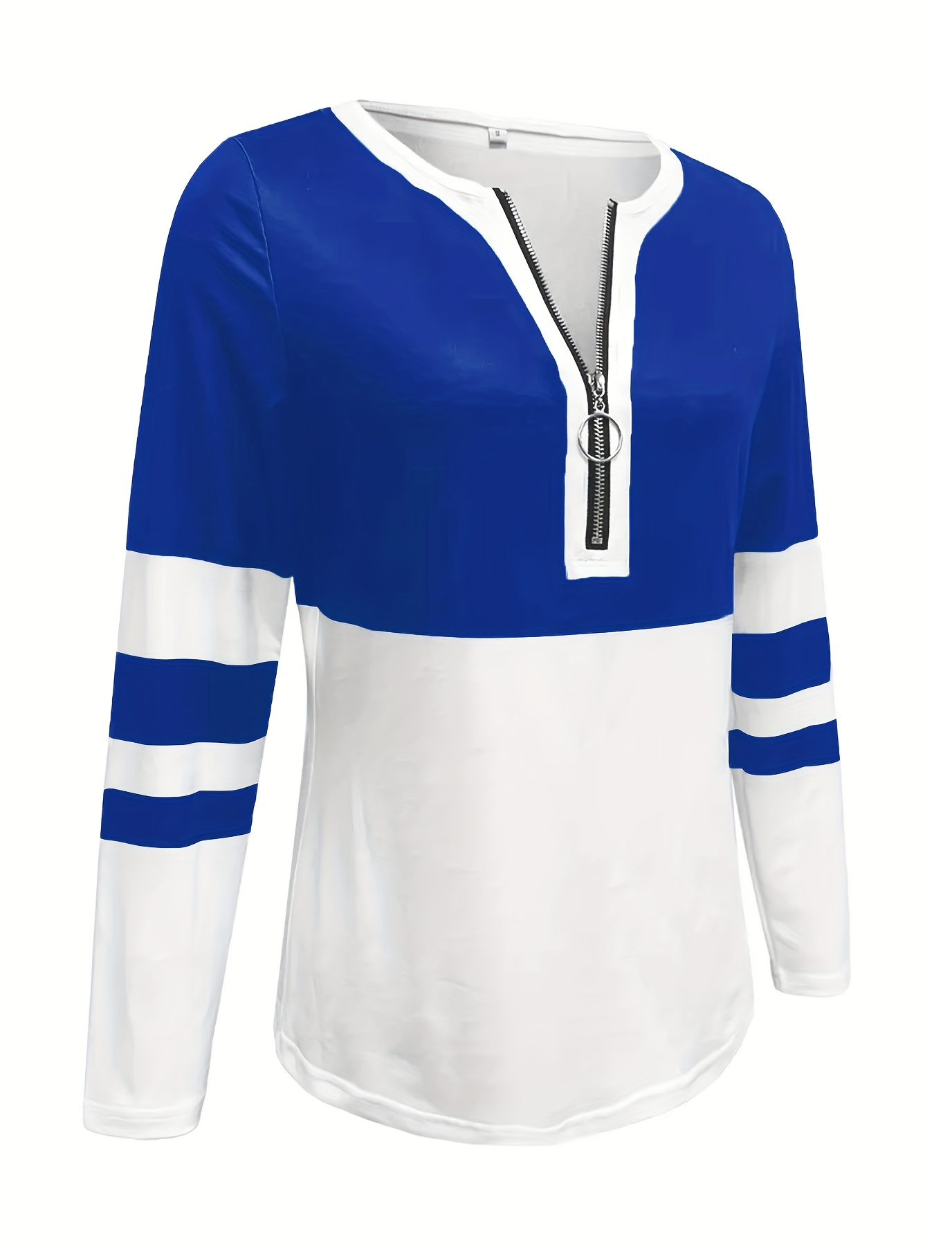 womens   and   block v neck long sleeve t shirt with zipper  l casual yet elegant   spring and fall casual wear   tee zipper   Product details 17