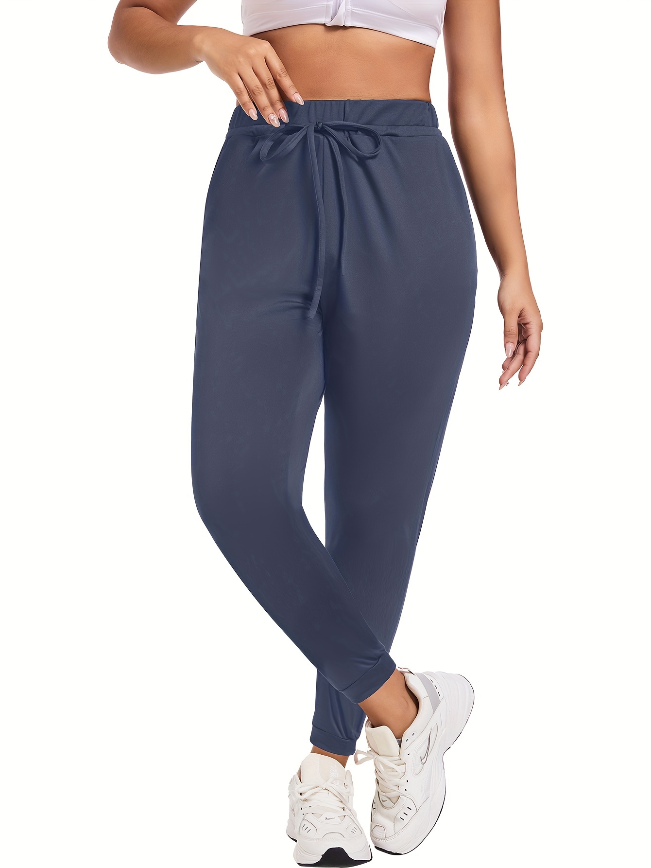 Women'S Plus Size Jogger Pants with Drawstring Polyester Spandex Blend,  Medium Stretch, Knit Fabric, Solid Color Casual Track Pants for