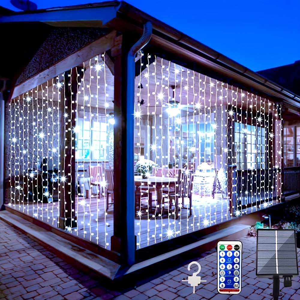 

Solar Curtain Lights Outdoor Garden 300 Led Fairy String Lights 8 Modes Remote Control Solar Waterfall Lights For Gazebo Patio Party Home Festival Wedding Wall Christmas Decorations (white)