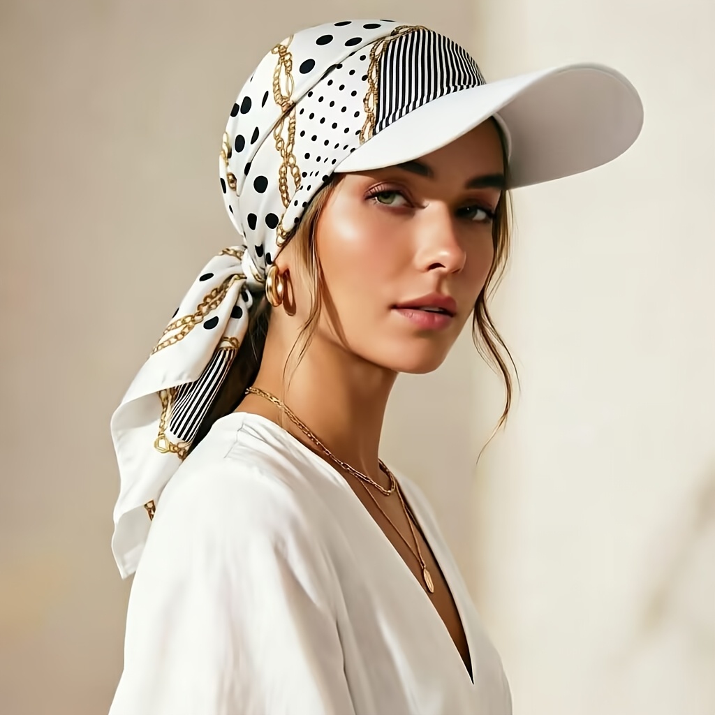 TEMU Chapeau à foulard à bord à , chapeau de soleil d'extérieur, chapeau de soleil à foulard carré à bec de canard avec sangle de fixation, baseball