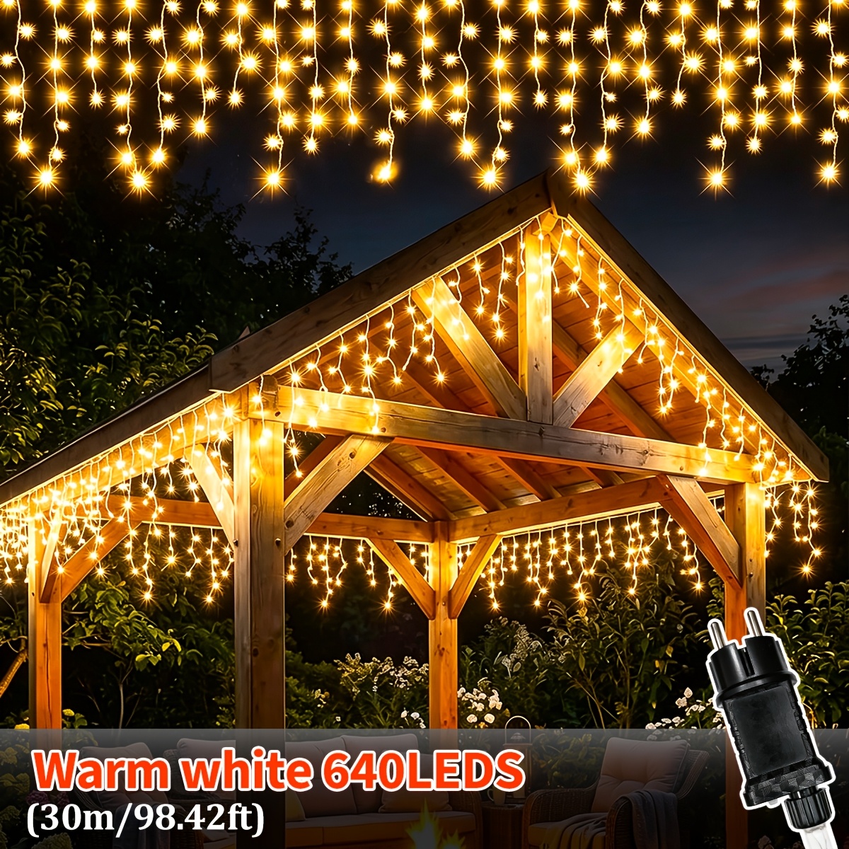 TEMU 1pc Plug-in Led Icicle String Lights, Suitable For Indoor Outdoor Christmas Wedding Party Decoration, Ip44, Suitable For Windows, Courtyards,