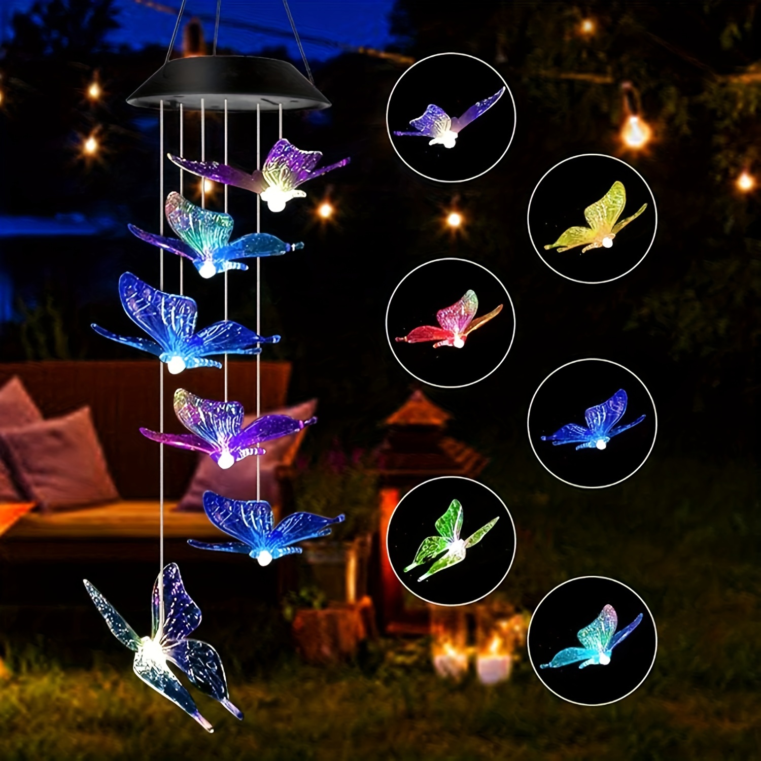 solar powered color changing wind chime 6 led lighted - Temu