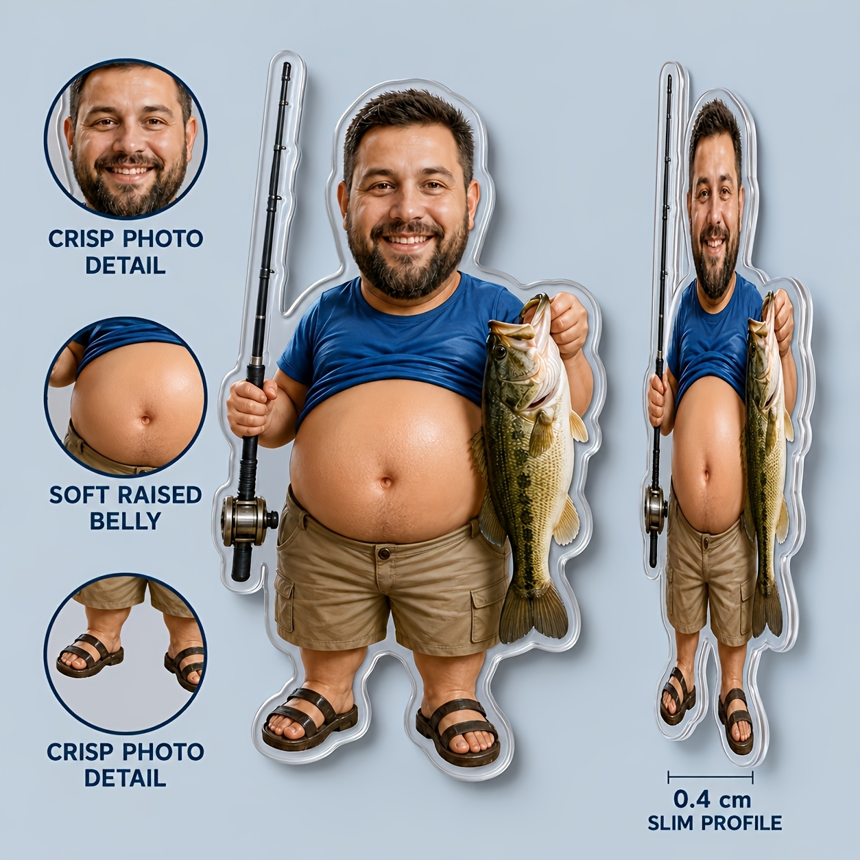 TEMU Personalized Fishing Photo Fridge Magnets Suitable For Dad, Husband, Grandpa - Custom Photo Fisherman Gift With Base & Acrylic Panel, Angler