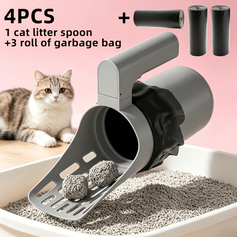 TEMU 4pcs Set, Large-capacity Cat   3 Waste Bags, Non-contact Design, Ergonomic Handle And Durable Plastic Construction, Easy-to-, Suitable For