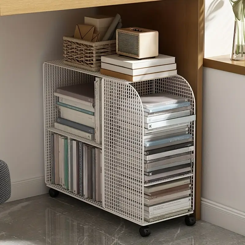 under desk rolling bookshelf organizer heavy duty metal rolling storage cart with wheels multi tier shelves drawers for home office classroom study space saving mobile book holder standing shelf standing shelf Product details 7