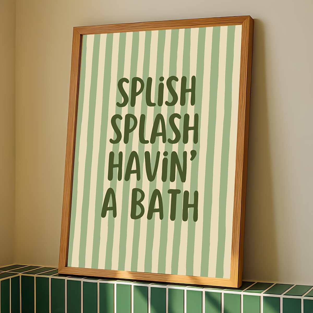 E-shop 1 Stück Rahmenlose Grüne Gestreifte Badekunst Poster, " Splash a Bath" Lustiges Leinwandbild, Kreative Wanddekoration, Geburtstagsgeschenk,