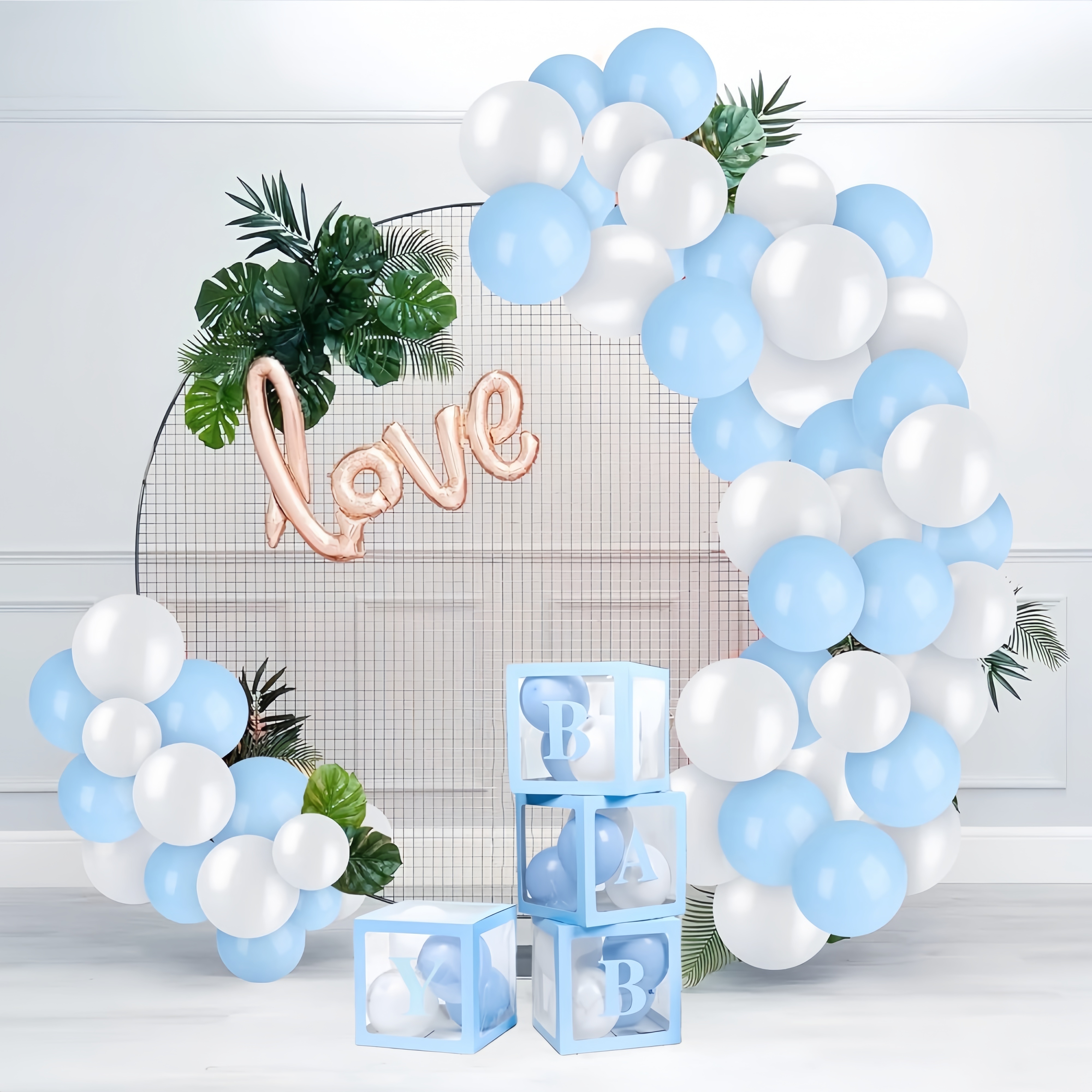 

4pcs, Baby Gift Party Blue Transparent Balloon Box (with Blue Letters Baby), Suitable For Gender Revealing Parties, Baby Showers, And Birthday Parties With Transparent Balloon Box Blocks
