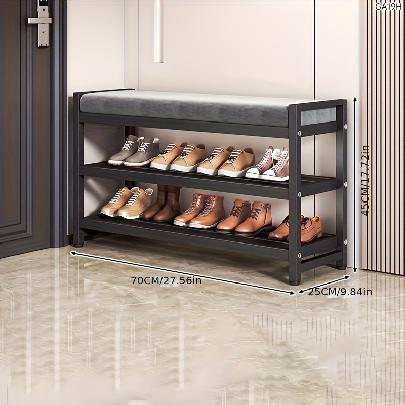 3-Tier Shoe Bench and Storage Bench - Multi-Size Options, Multi-Functional Entryway Organizer with Soft Cushioned Seat, Metal Frame, Shoe Rack, Suitable for Home, Hallway, And Doorway Use, Shoe Storage Organizer, Artistic Decorative Style