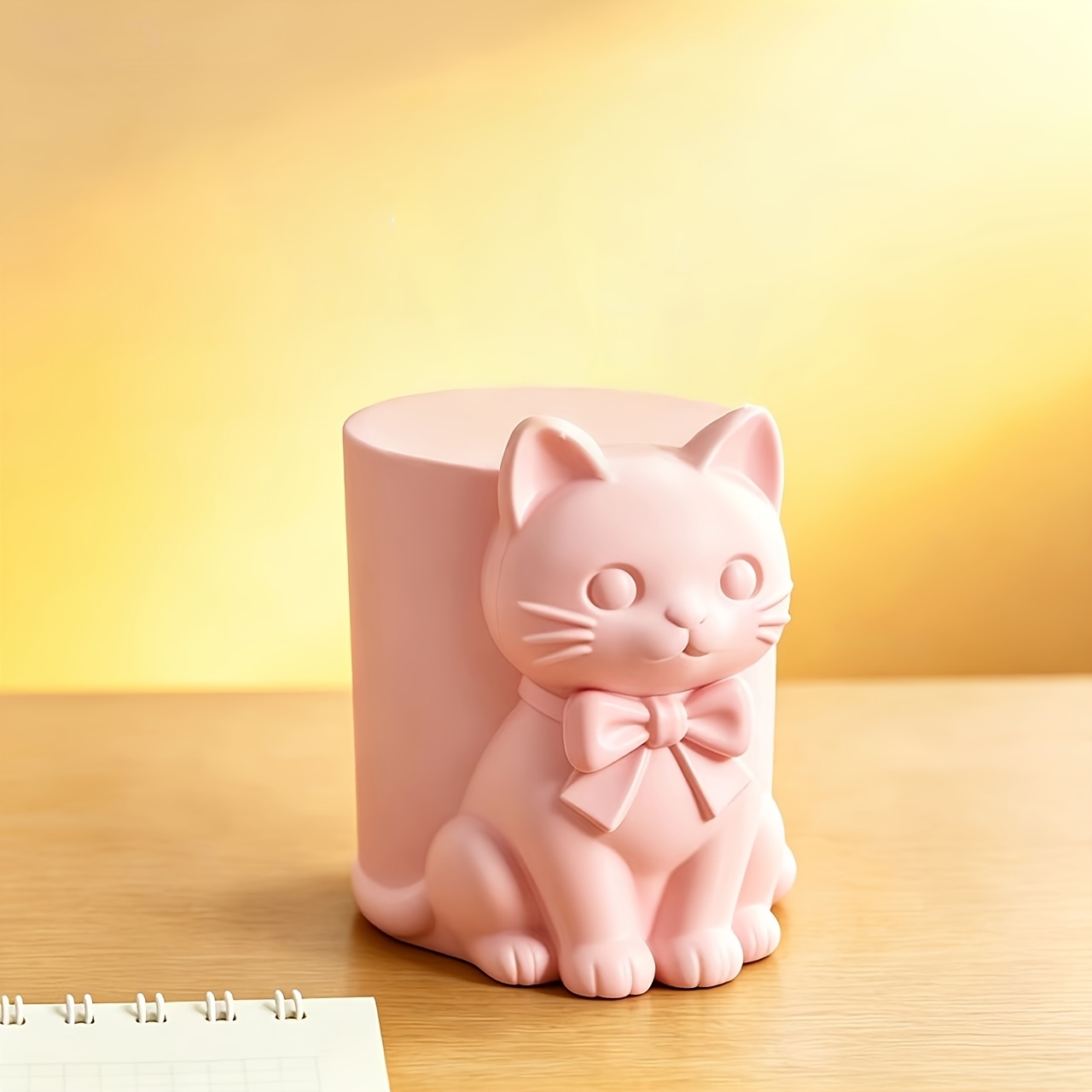 TEMU 1pc Cute 3d Bow Cat Storage Box, Multifunctional Desktop Pen Holder, Brush Storage Box; Cute Cat Makeup Brush Storage Bucket; Creative Bathroom