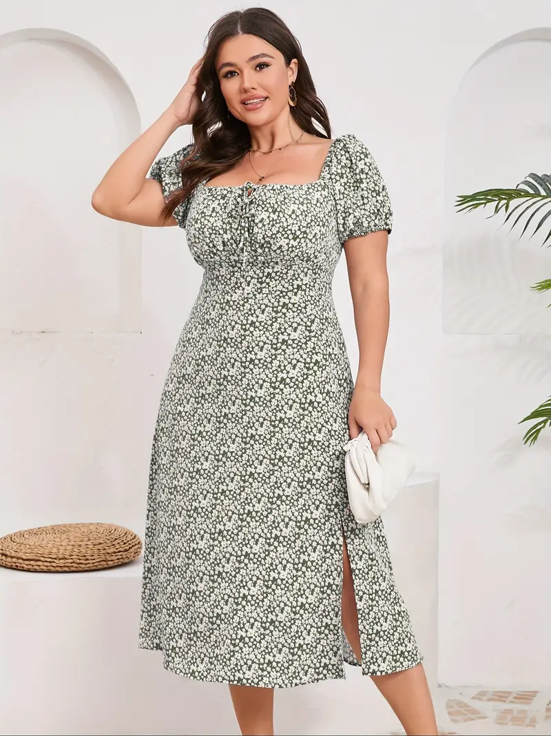womens plus size puff sleeve floral maxi dress square neck - Temu womens plus size puff sleeve floral maxi dress square neck - Temu
