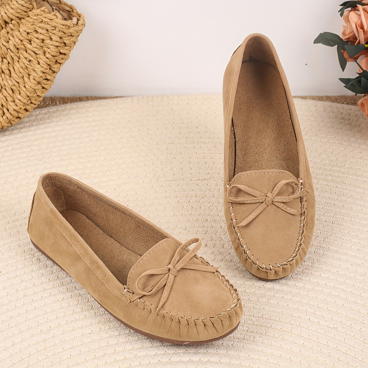 Image of Women's Breathable Slip- Loafers With Accent - Soft Sole Casual Shoes Suitable For - Wear, Office To Weekend Outfits - Comfortable Flat Loafers With Round Toe & Fabric Upper (no ), Women Shoes