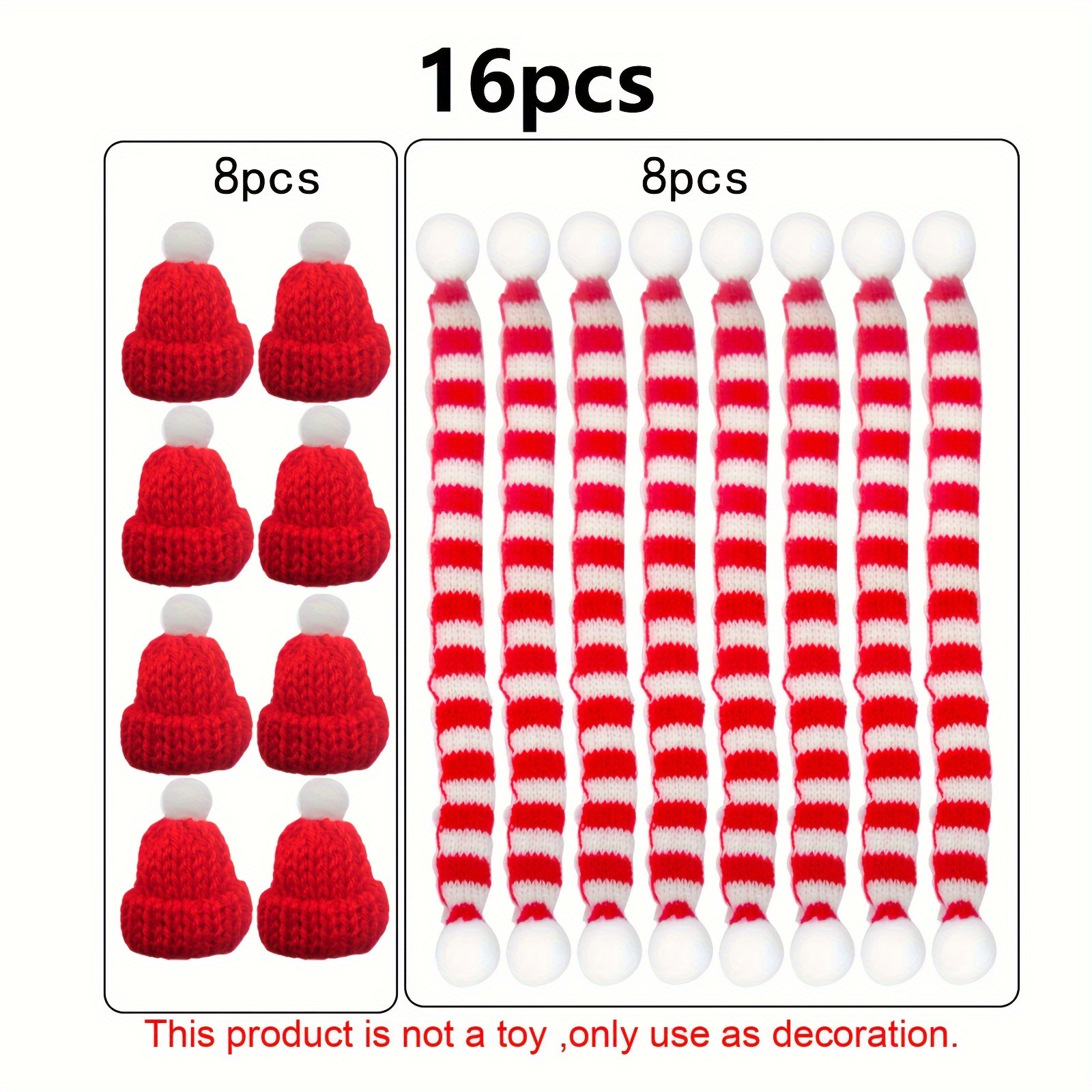 Image of 16pcs Mini Christmas Hat & Scarf Set - Cute Thumb Hats For Wine Bottles, Perfect For Home, Office & Holiday Party Decorations, Random Assorted Colors