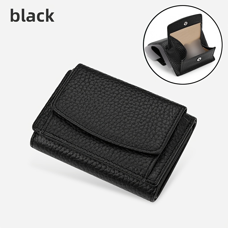 Image of American-style Genuine Leather Women's Wallet With Rfid Shielding, Ultra-thin Snap-button Coin Purse, Polyester Lining, Wet Wipe Clean, Cardholder Organizer Pouch
