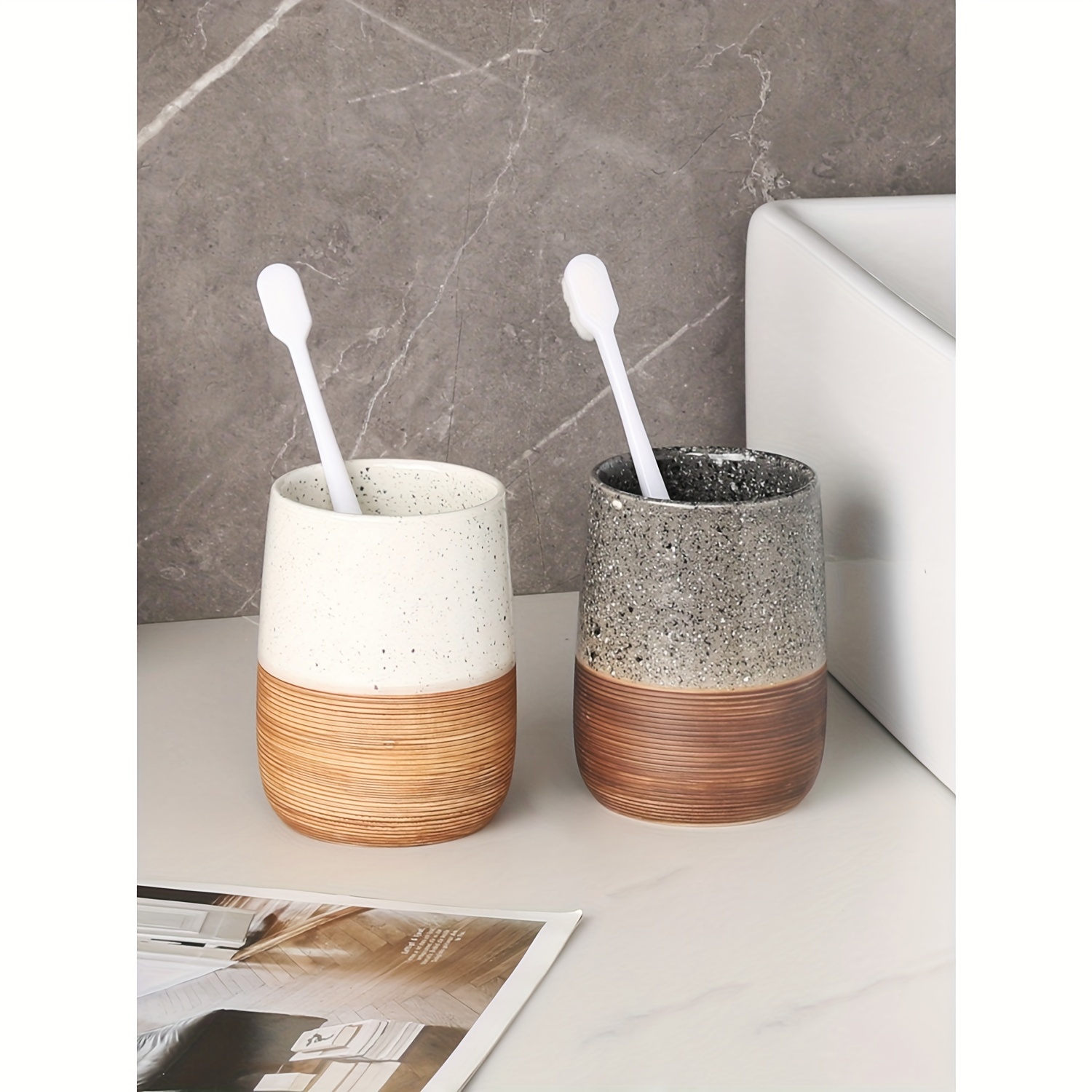 

Chic Retro Ceramic Toothbrush Holder - Style, Couples & Home Decor, Ideal For Bathroom, Hotel, Or Dorm