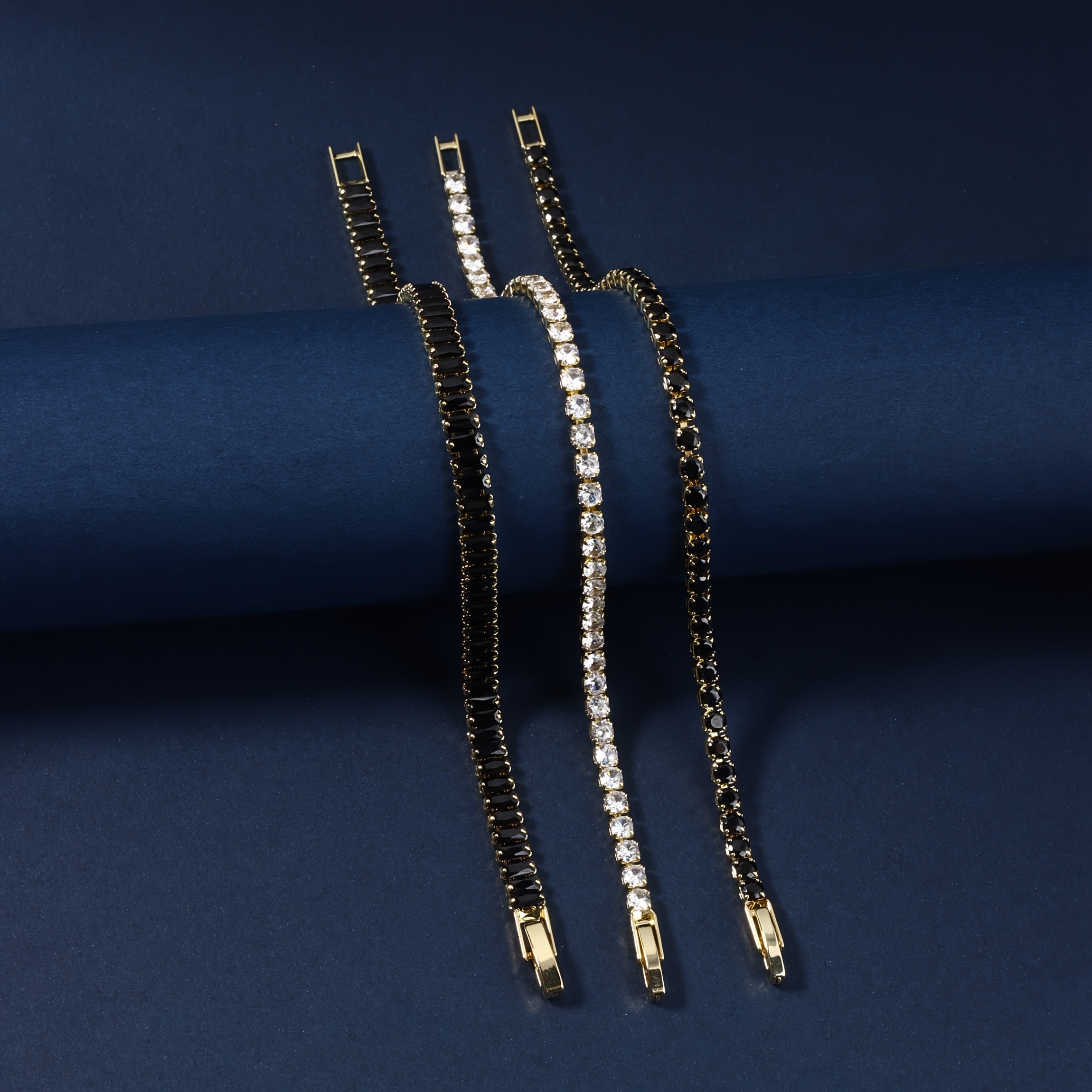 TEMU 3pcs Women's Fashion Set, Featuring A With Black Cubic Synthetic Zirconia Inlay, Detachable Extension Chain, Elegant And Luxurious Unisex Style,