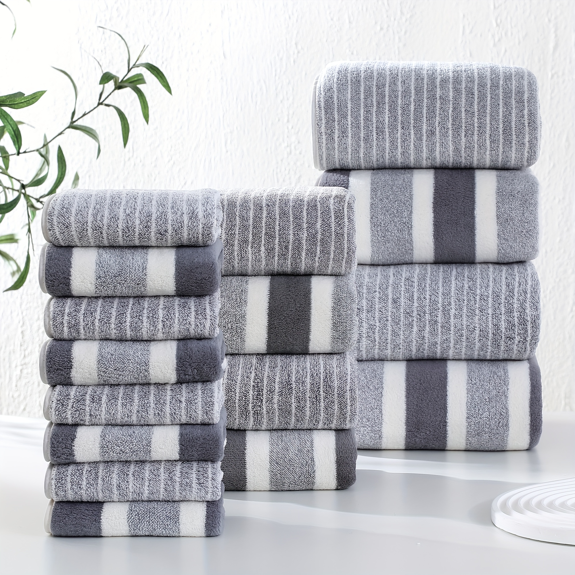 TEMU 16pcs Striped Bath Towel Set - Including 8 Face Towels, 4 Hand Towels, And 4 Bath Towels, Comfortable Absorbent Quick Drying Bath Towels,