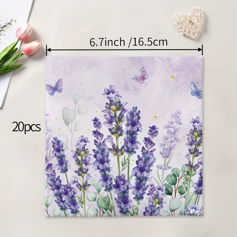 20pcs Lavender Party Napkins - With Butterflies & Stars, 2-ply Decorative Tableware For , Birthdays, Celebrations, And More