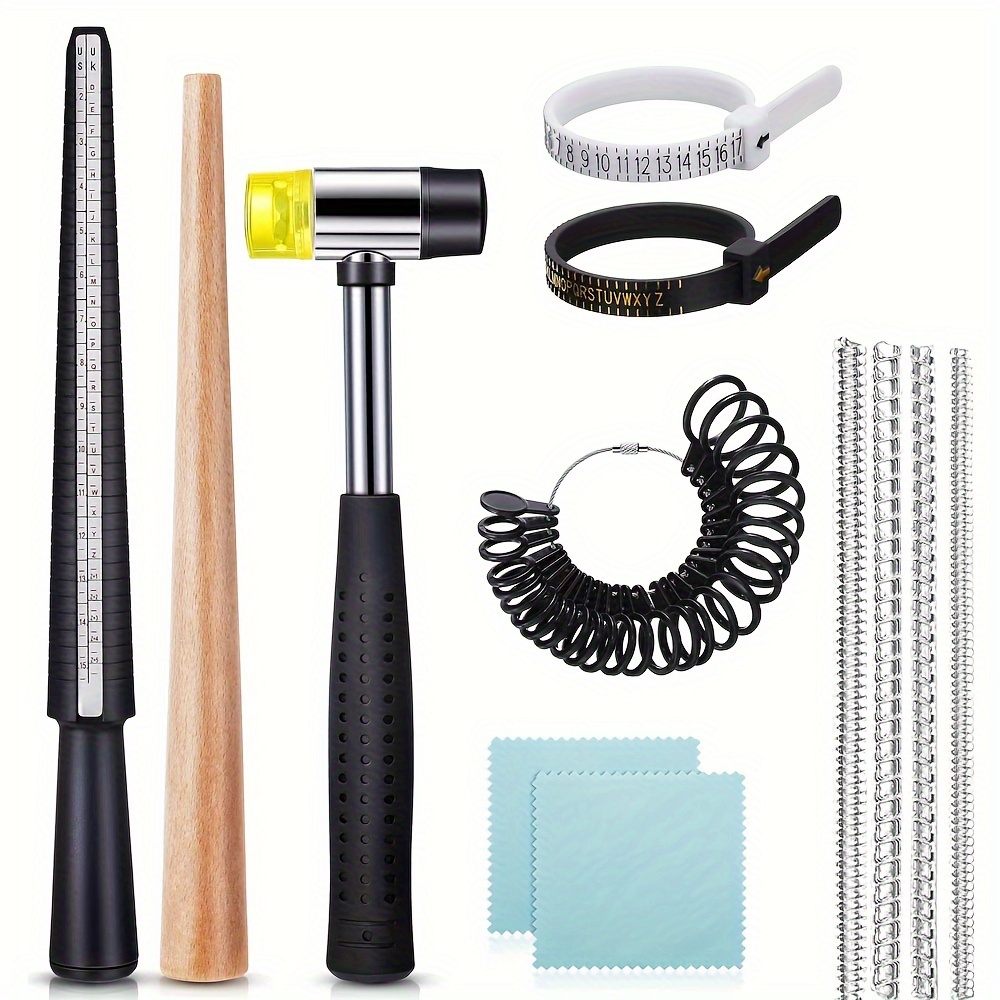 

Complete 12pcs Ring Sizing Kit With , Adjusters, Hammer & Polishing Tools - Us/uk Sizes 1-13