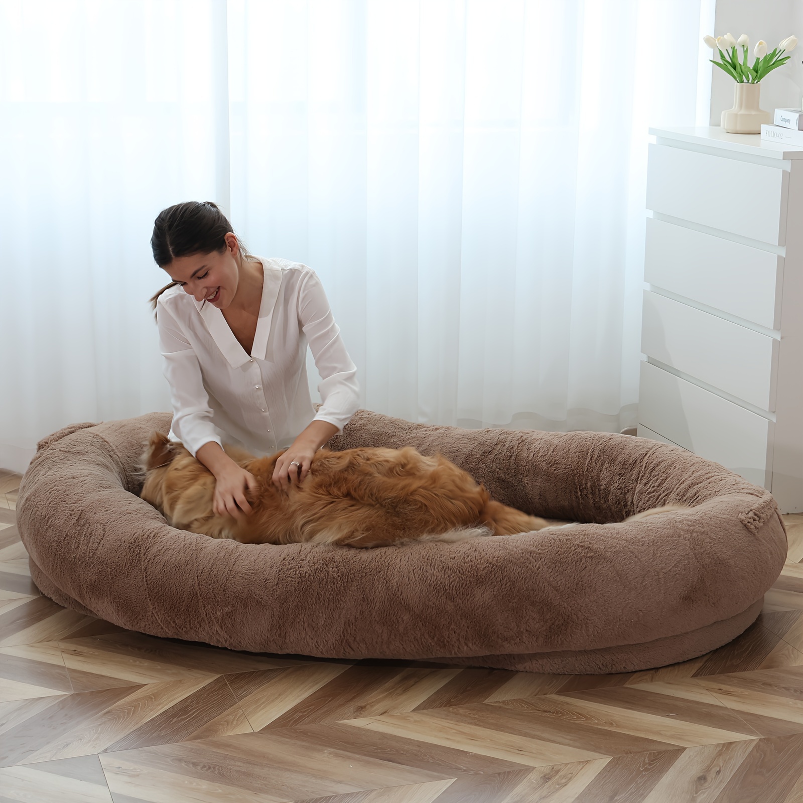 

Oversized Bed, 71"x47.2"x12" Giant Dog Bed For Adults And Pets, Washable Large Bean Bag Bed For Humans, Khaki