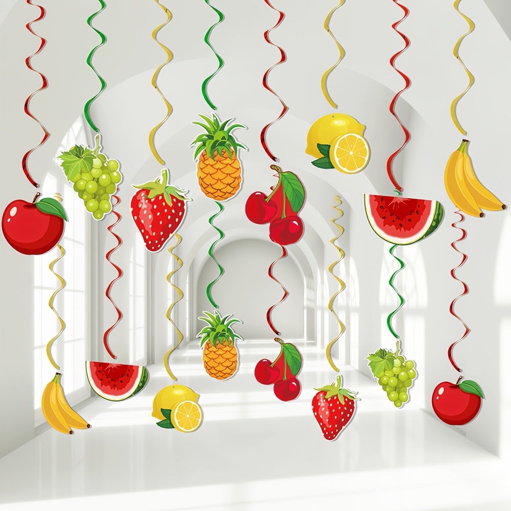 16pcs colorful fruit hanging swirl decorations lemon strawberry pineapple   watermelon grape hanging decor for summer tropical fruit themed birthday party classroom party decor ceiling home office decor