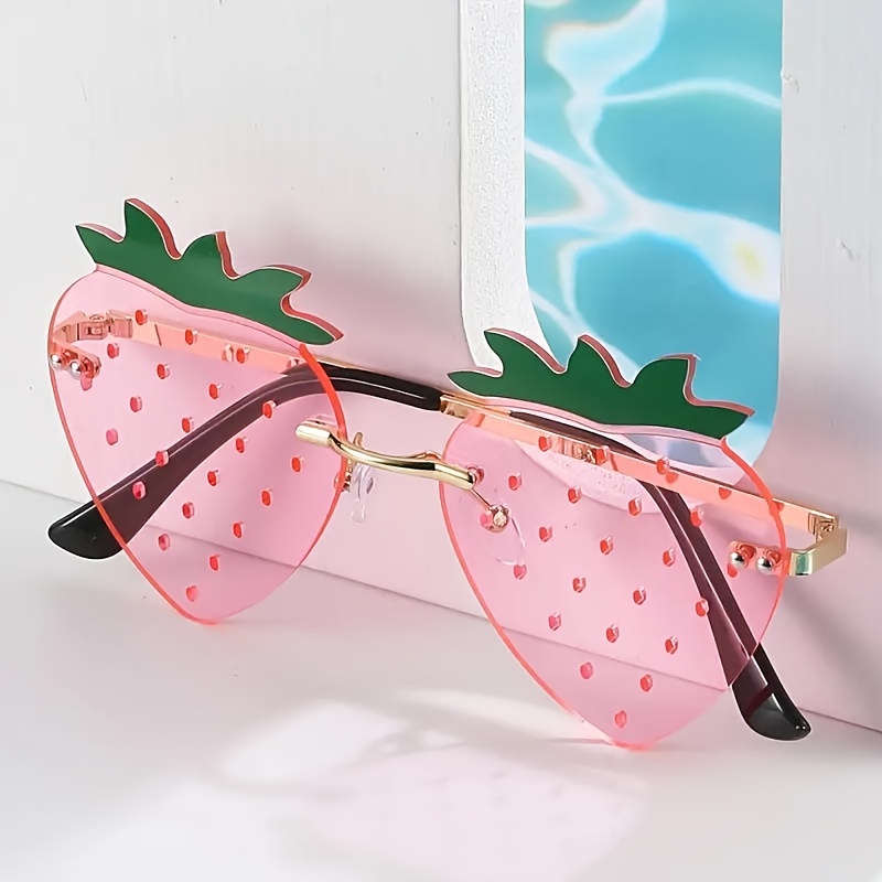 

Y2k Strawberry Rimless Fashion Glasses Cute Candy Color For Men And Women Perfect For Beach Party Prom