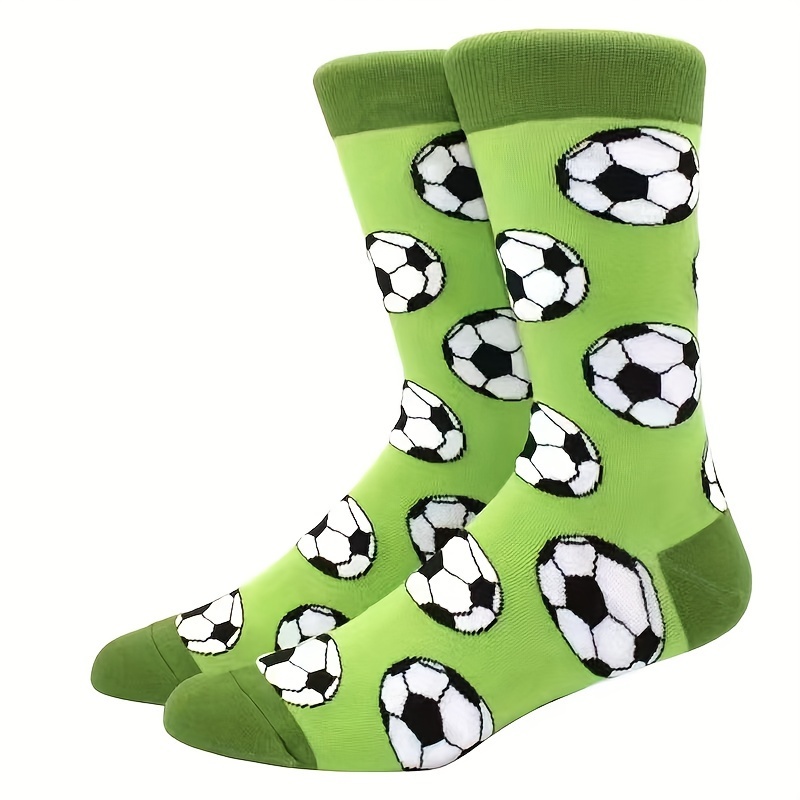 

Men' Crew Socks With Cartoon Football Design, Breathable & Comfortable For All