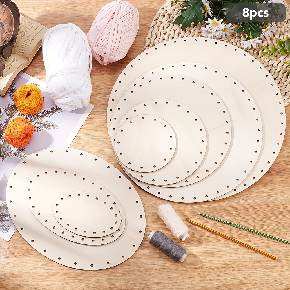Image of 1set 8pcs Wooden | Round/oval Rattan Cane Wicker Woven Board With 3mm Pre-drilled Holes For Floor Basket Pencil Holder Making, Superfindings