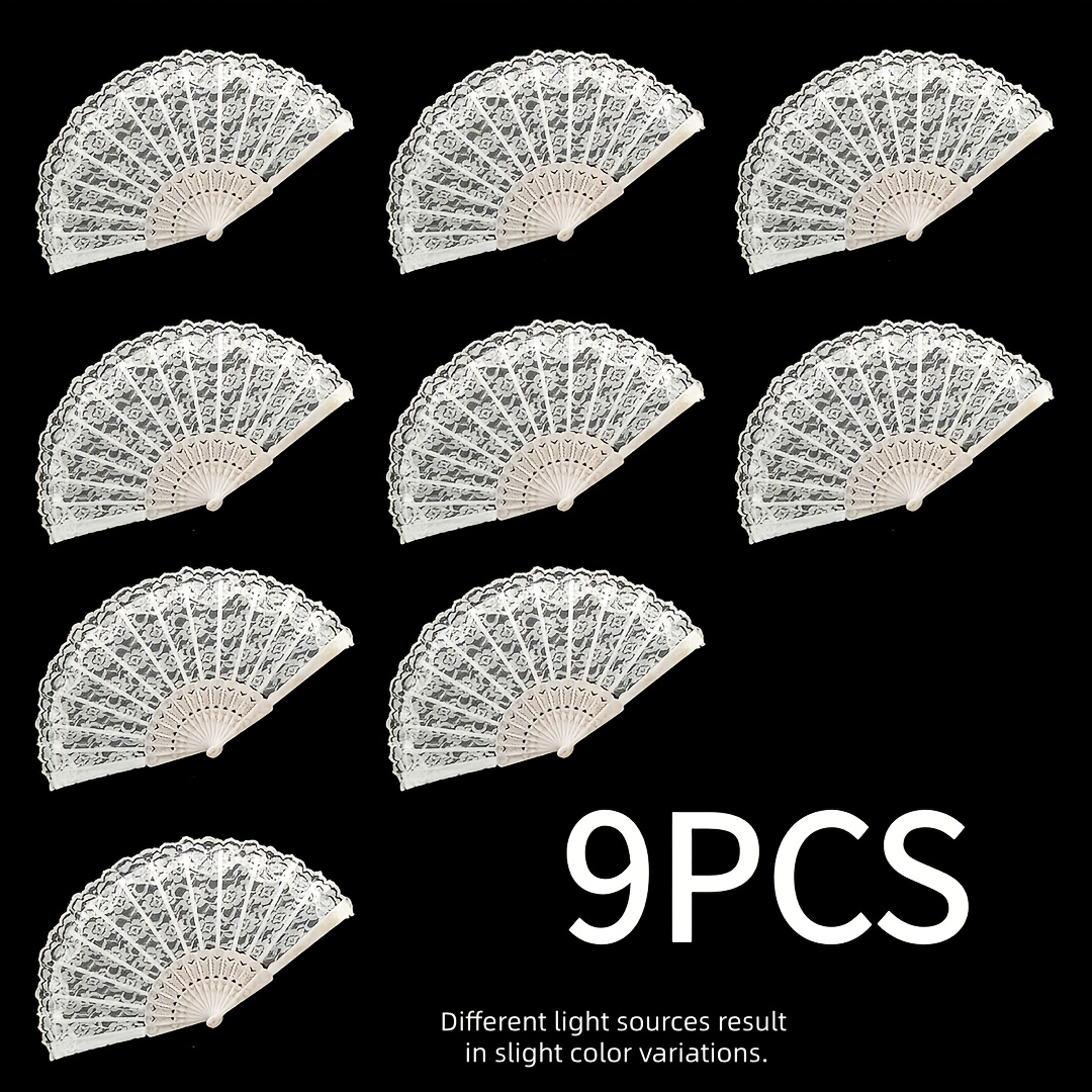 Image of 9pcs White Lace Flower Folding Fans For , Suitable For Hanging Decorative Fans, Perfect Gift, Suitable For Wedding Dance Graduation Season Engagement Party Decoration
