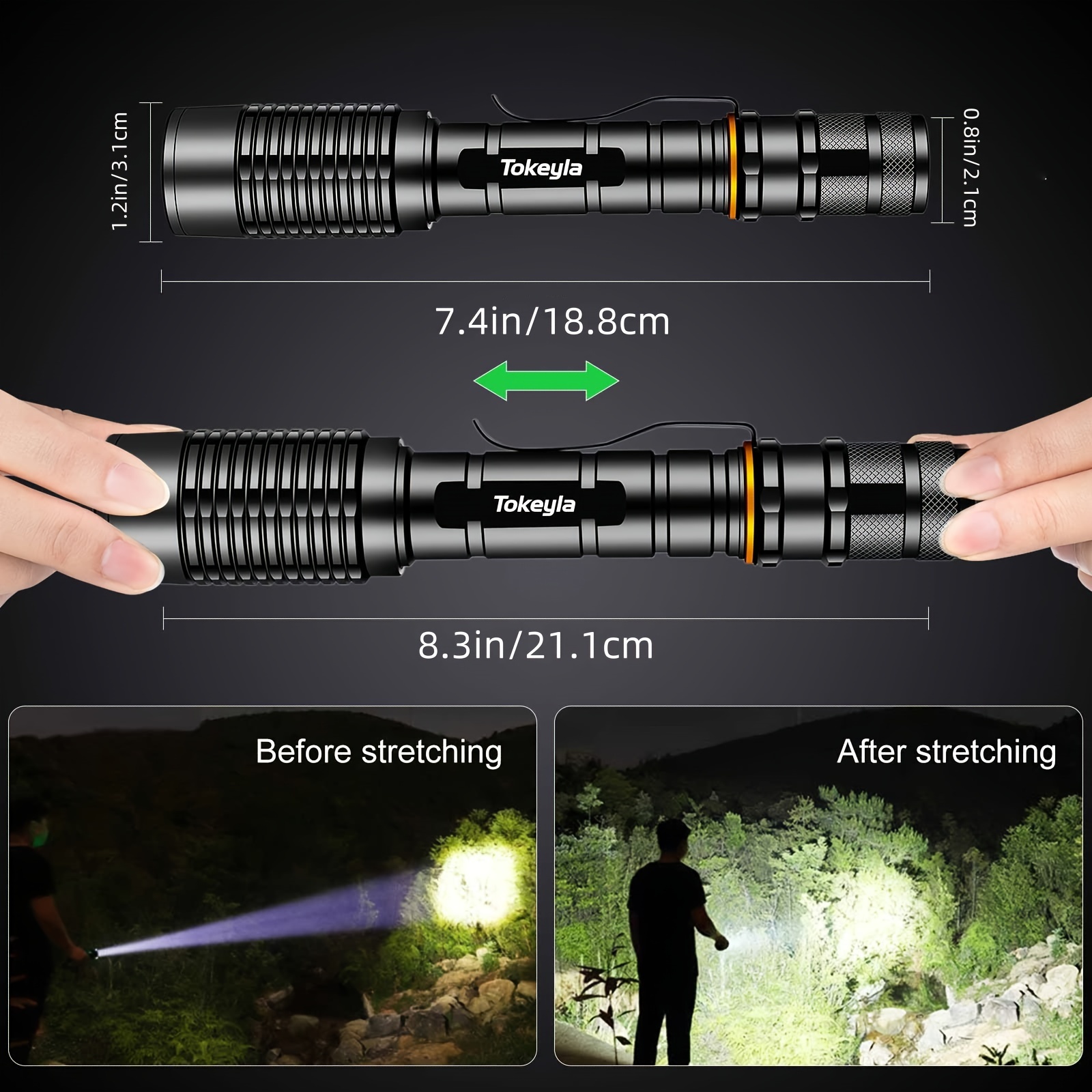 

1pc Super Bright Rechargeable Led Flashlight, Zoomable 5 Modes Camping Flashlight, 2x18650 Batteries Required (1*battery Charger+4*batteries Included)