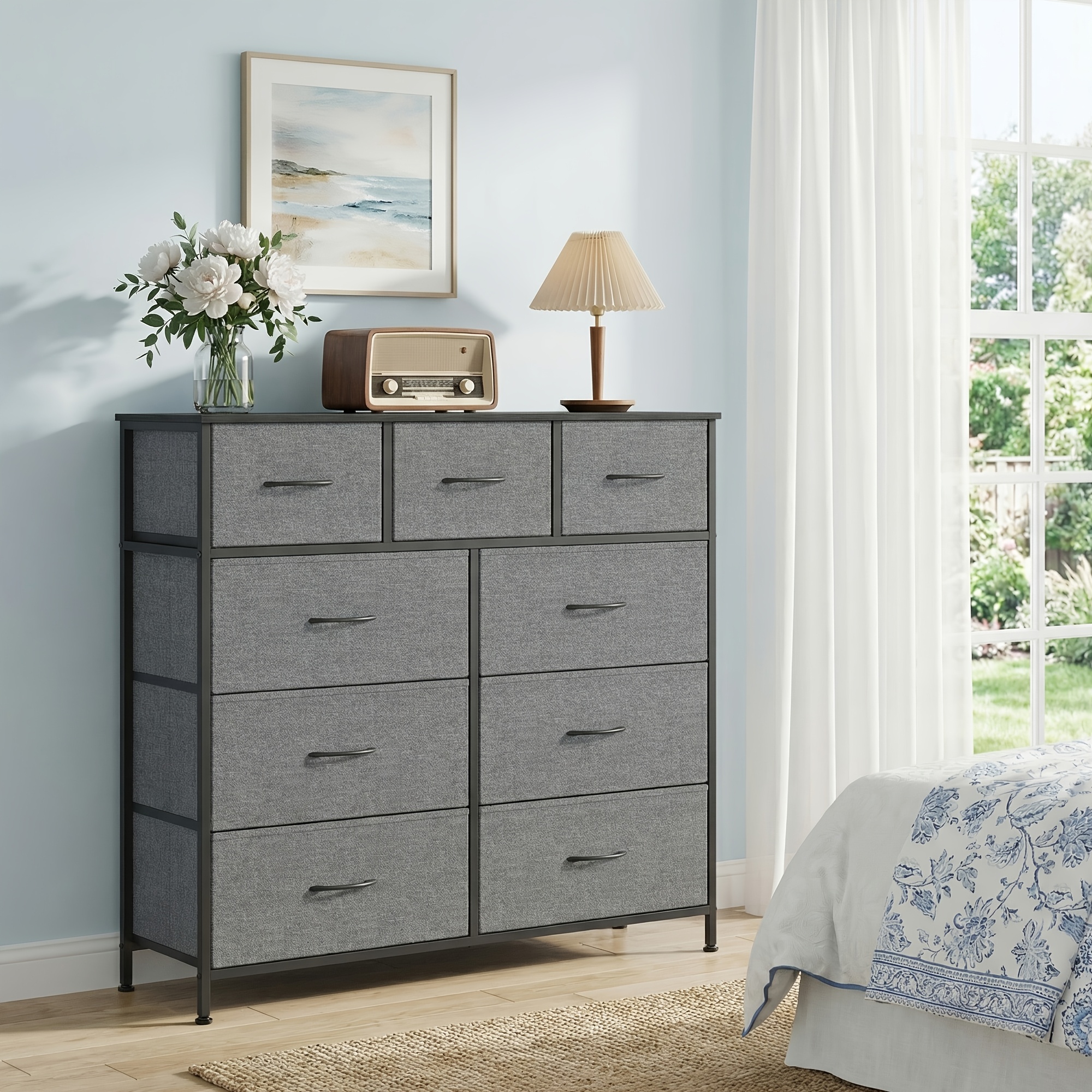 Collection - Chest Of Drawers, Cabinet, Storage Cabinet, Steel, For Bedroom, Hallway, Living Room, 9 Drawers, Industrial Style, 30 X 98.8 X 95.2 Cm