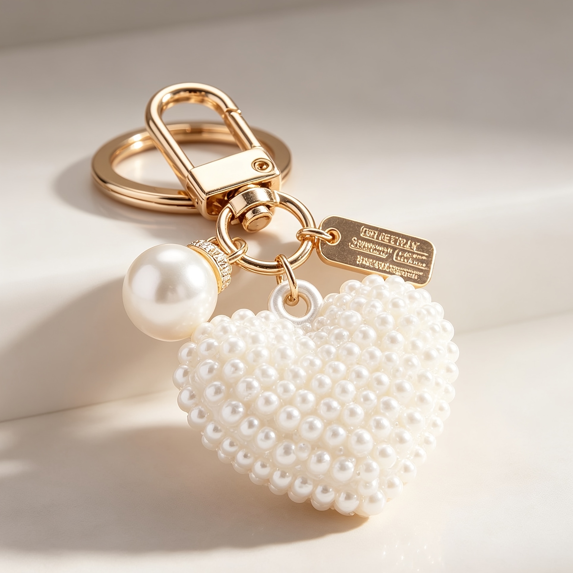 Bag Charm Keychain, White Pendant Key Ring With Hardware, Elegant Decorative Accessory For Handbag Purse Backpack Gift