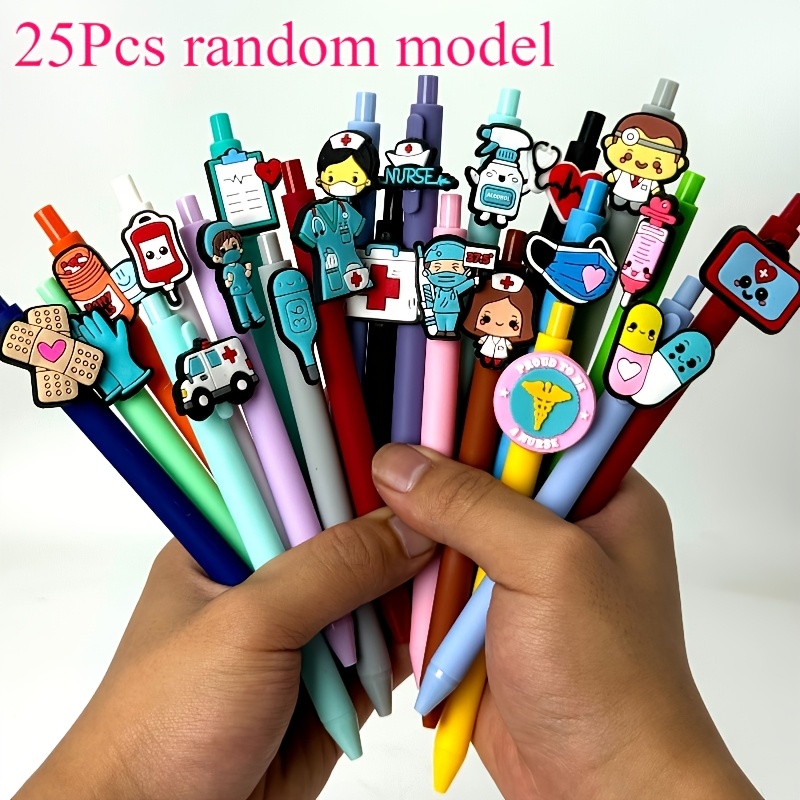 Image of 25pcs Medical Series Pressed Ballpoint Pens, Random Style, Creative Medical Black Ink Pen, Nurse Pen, Doctor Signature Writing Pen, Interesting Office And Study Stationery Small Gift