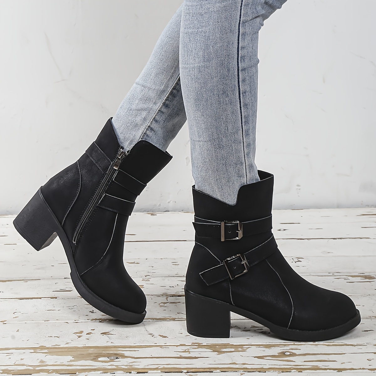 

Women' Ankle Booties With Zipper Closure, Round Toe, High Heel, Upper, Fabric Inner & Insole,