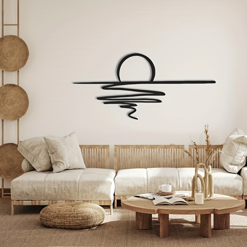 

Elegant Black Minimalist Sunrise Line Art, 14"x6.4", High-quality Iron - Perfect For Living Room & Bedroom Decor