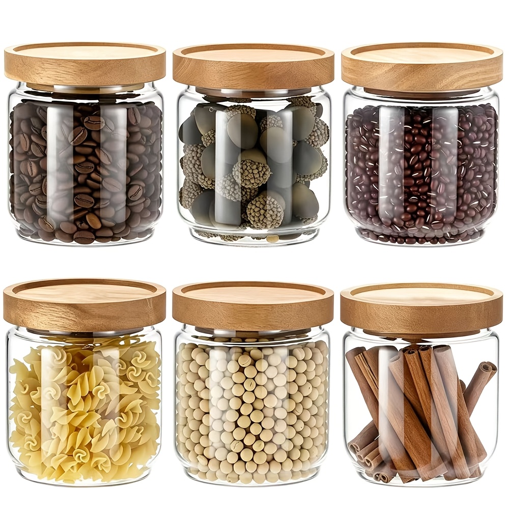 Image of Glass Storage Jars, 6pcs Set 15oz Borosilicate Glass Airtight Pantry Canisters With Bamboo Lids, Salad Parfait Snack Spices