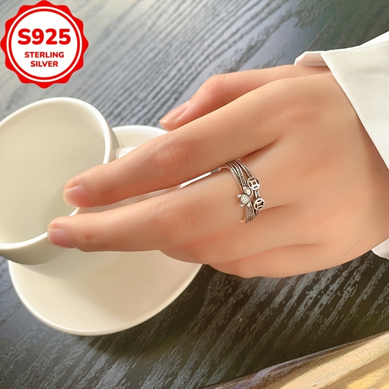 925 Sterling Silver Coin & Chain Bangle Bracelet Hip Hop Style Open Ring
