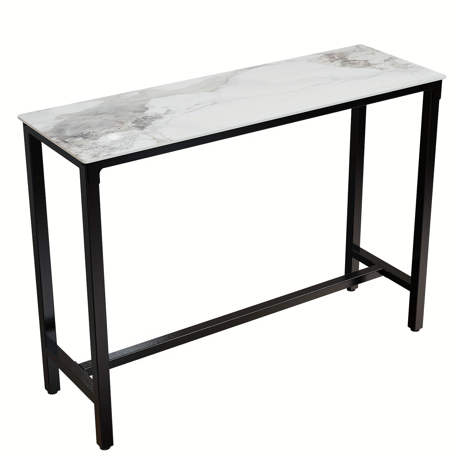 AESOME Counter Height Table Rectangle Sintered Stone Tabletop 47.2in Narrow Long Kitchen Dining Table 41.4in High Top Table Living Room Furniture, Sturdy Metal Frame