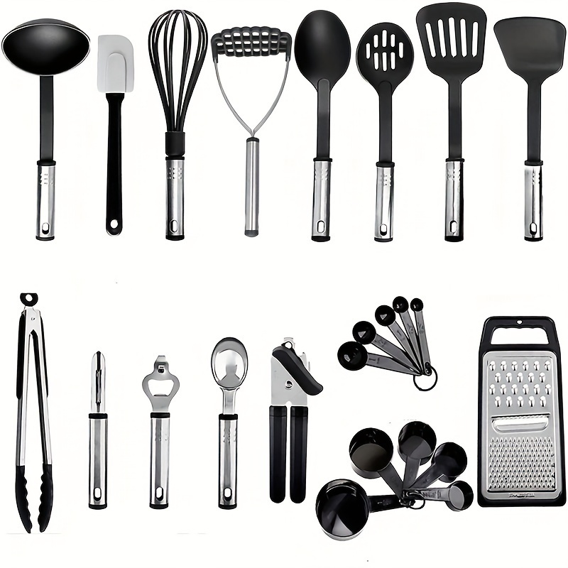 

24pcs, Nylon Kitchen Utensils Set, Nonstick And Heat Resistant Kitchen Cooking Utensils With Stainless Steel Handle, Nylon Cooking Utensils Set For Cookware