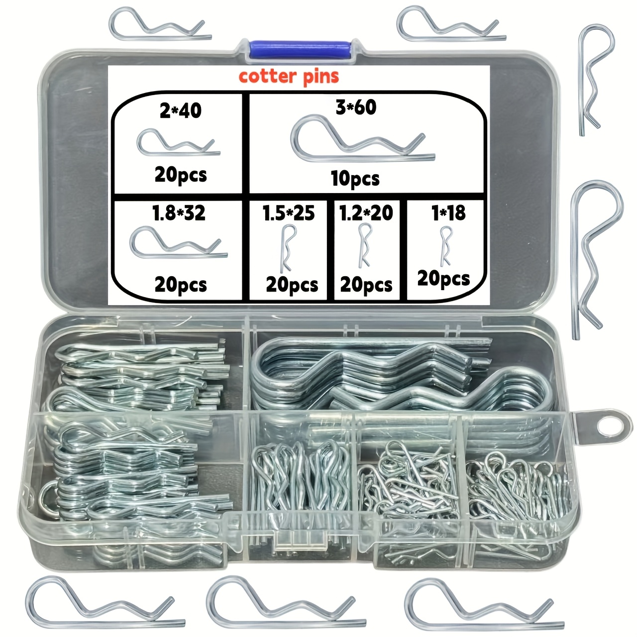 TEMU A Set Of 110 Cotter Pins And Heavy-duty R-clips, In 5 Sizes, Suitable For Securing Trailers, Lawn Mowers, Trucks, And More. Multi-functional And