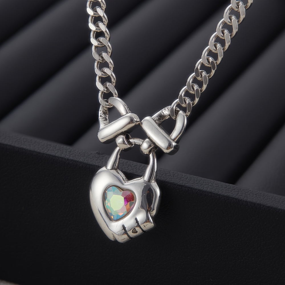 TEMU Elegant Vintage- Pendant Necklace With Cubic Zirconia - Luxurious Thick Chain Clavicle Jewelry For Women, Daily Wear & Parties