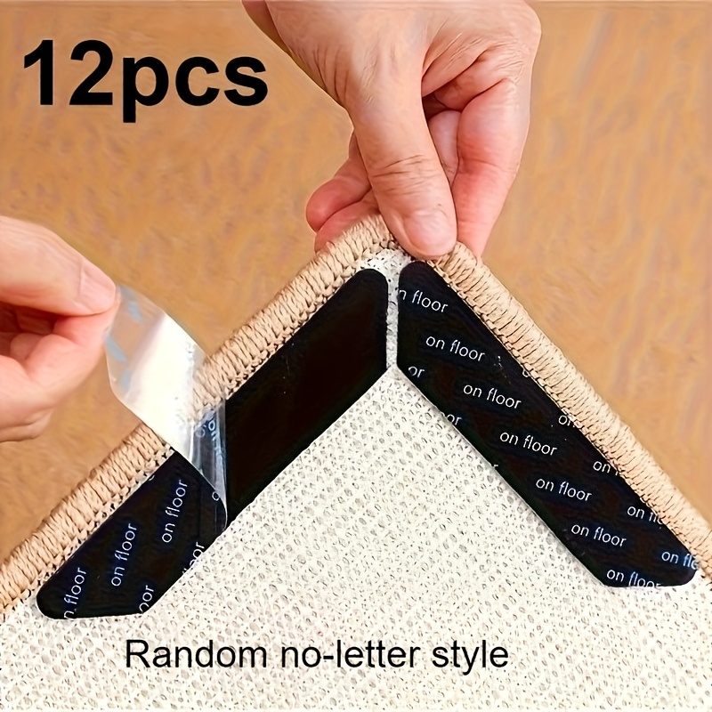 Image of 12pcs Black Carpet Gripper Pads - Non-slip, Durable, Washable, And Reusable Rubber Mats For Securing Rugs To Hardwood Floors, Great Gift For Thanksgiving, Halloween, Christmas, Random Pattern