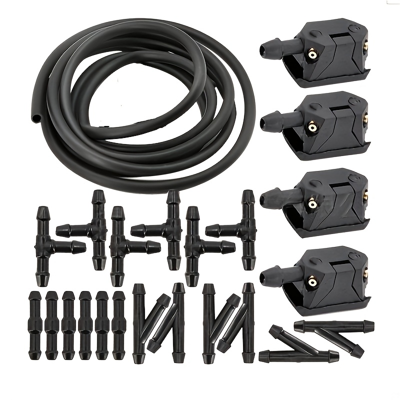 TEMU 7/23pcs Universal Car Wiper Nozzle Water Hose Wiper Blade Set With 8mm And 9mm Arm Mount Nozzles, High-quality Upgrade For Exterior Car