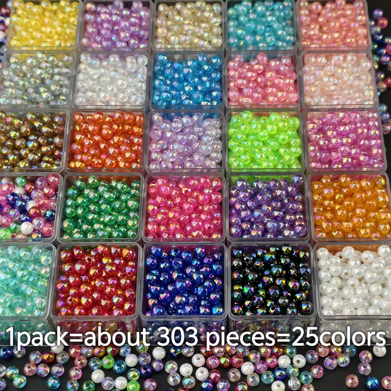 TEMU 303pcs 25 Kinds Of Bright Colors 6mm Acrylic Straight Hole Color Beads For Jewelry Making, Bracelets, Mobile Phone Pendants And Hair Additions -