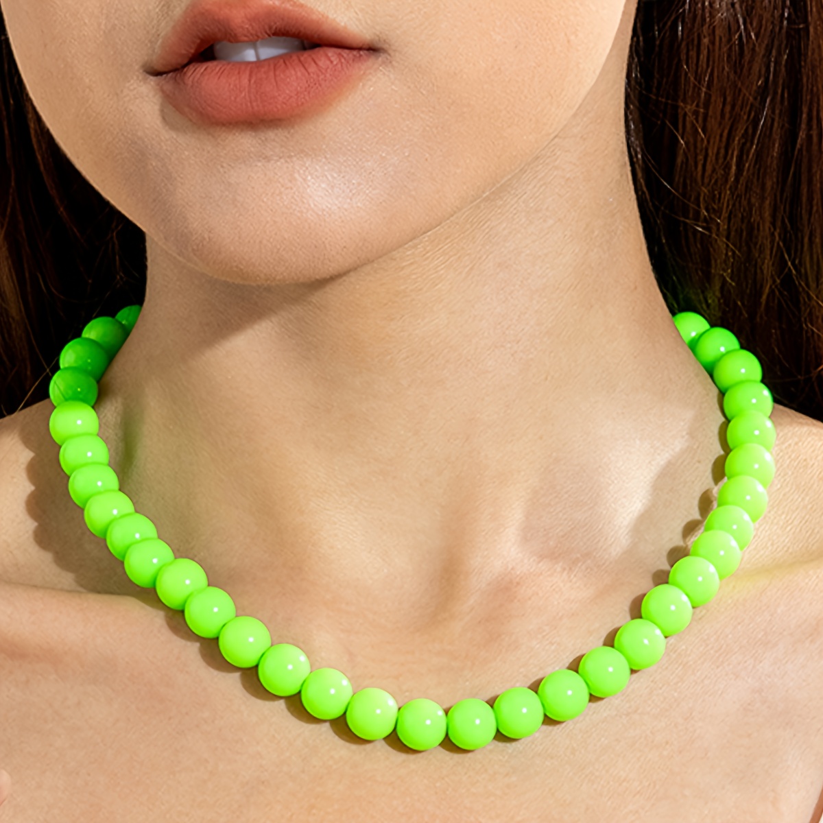 Dopamine-Colored Acrylic Round Beaded Chain Necklace