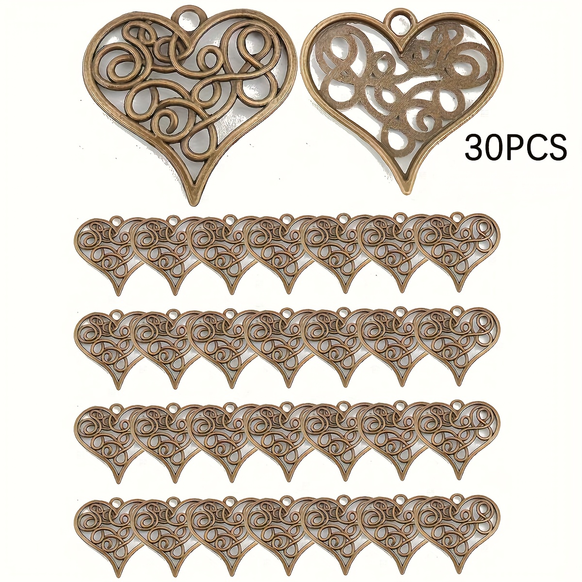 Image of 30pcs Alloy Material 3.31*3.15cm Exquisite Pattern Heart-shaped Pendants, Mother's Day Valentine's Day Gift For Jewelry Diy Decoration