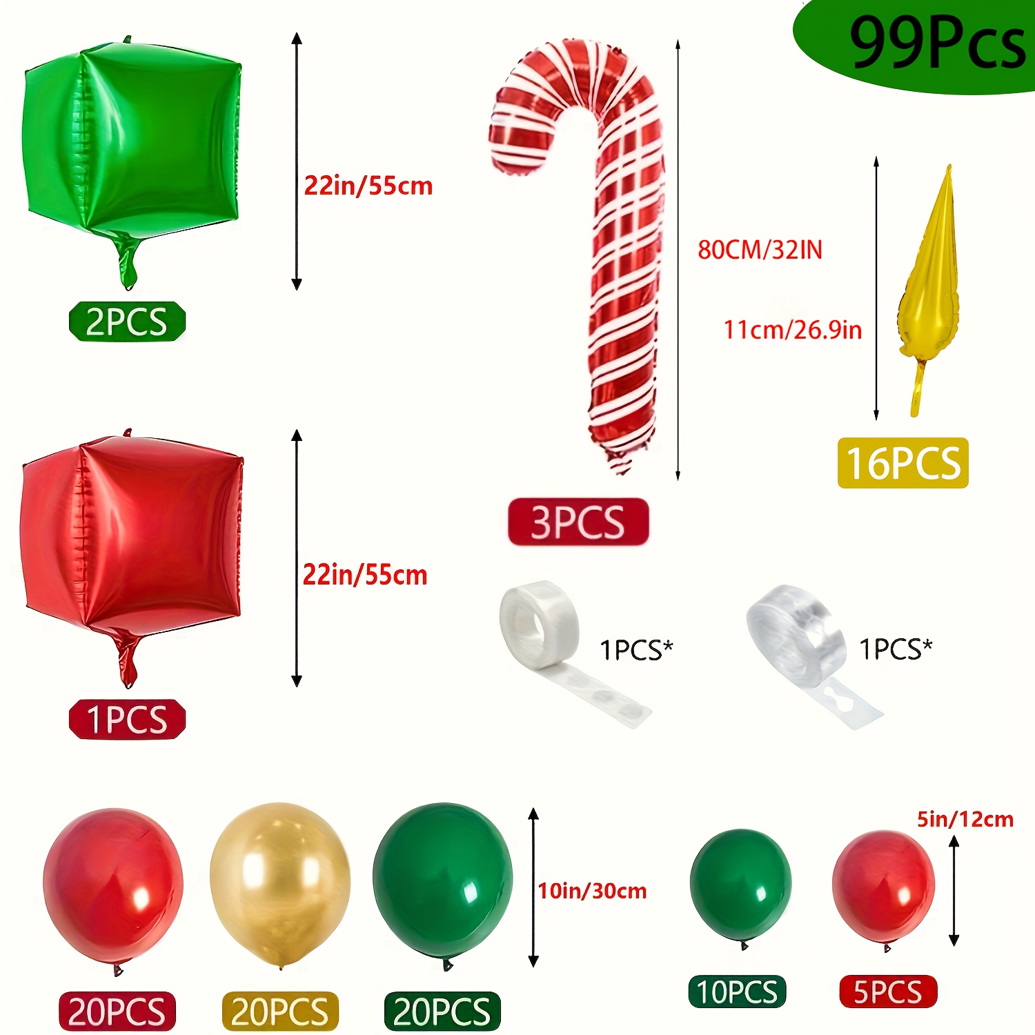 TEMU 99pcs, Large Christmas Set Latex Mold Balloons Christmas Decorations Christmas Gift Christmas Photography Props Christmas Parent- Diy Balloons,