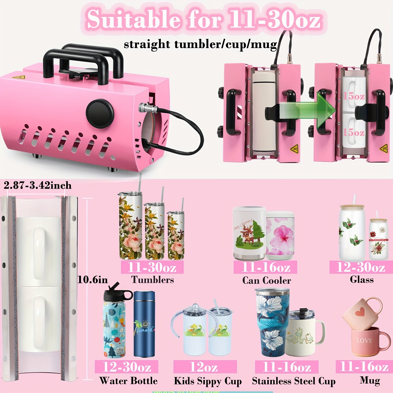 valentines day diy gift tumbler heat press pink mug tumbler press   for 20 30oz blank skinny straight tumblers 11 16oz ceramic glass mugs with   gloves   valentines day gifts for couples 4