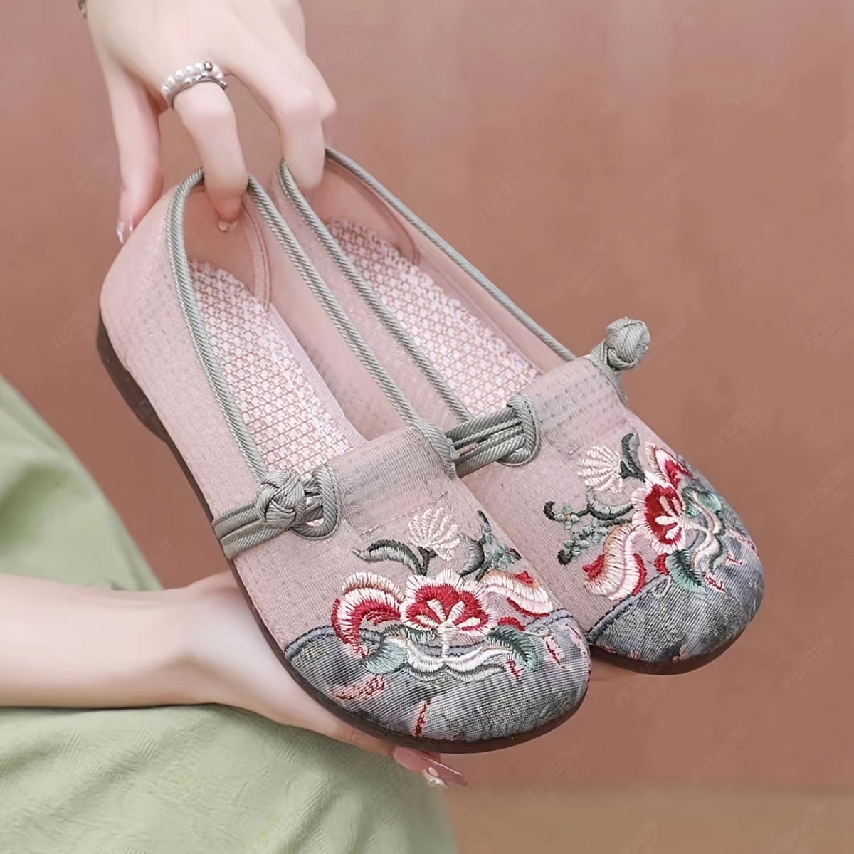women's vintage embroidered flower walking shoes breathable Temu